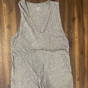 Madewell Whisper Cotton Womens Pocket Gray V-Neck Top Tank XS